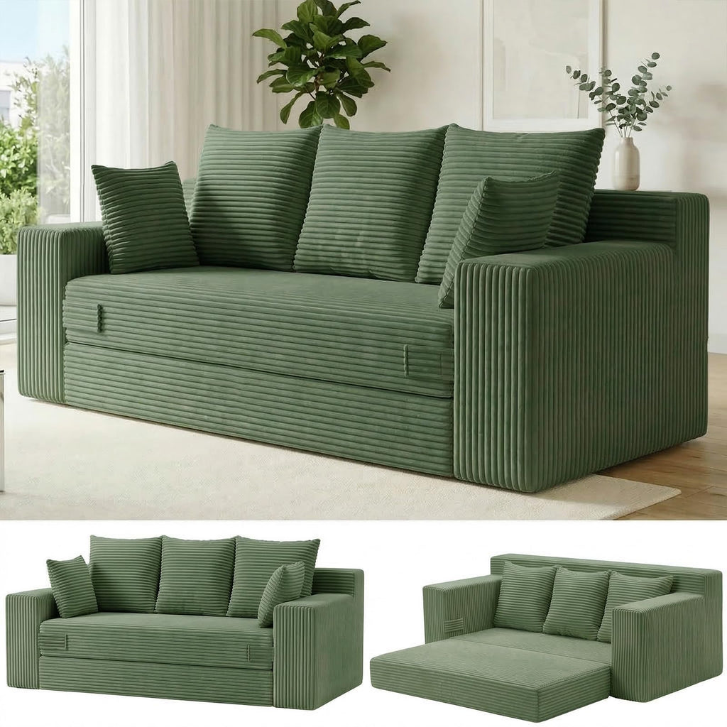 Sofá cama sin huesos para sala de estar, sofá futón convertible de 3 plazas, cómodo sofá cama extraíble con 5 almohadas y funda lavable desmontable, sofá tapizado en una caja, no requiere montaje, gris