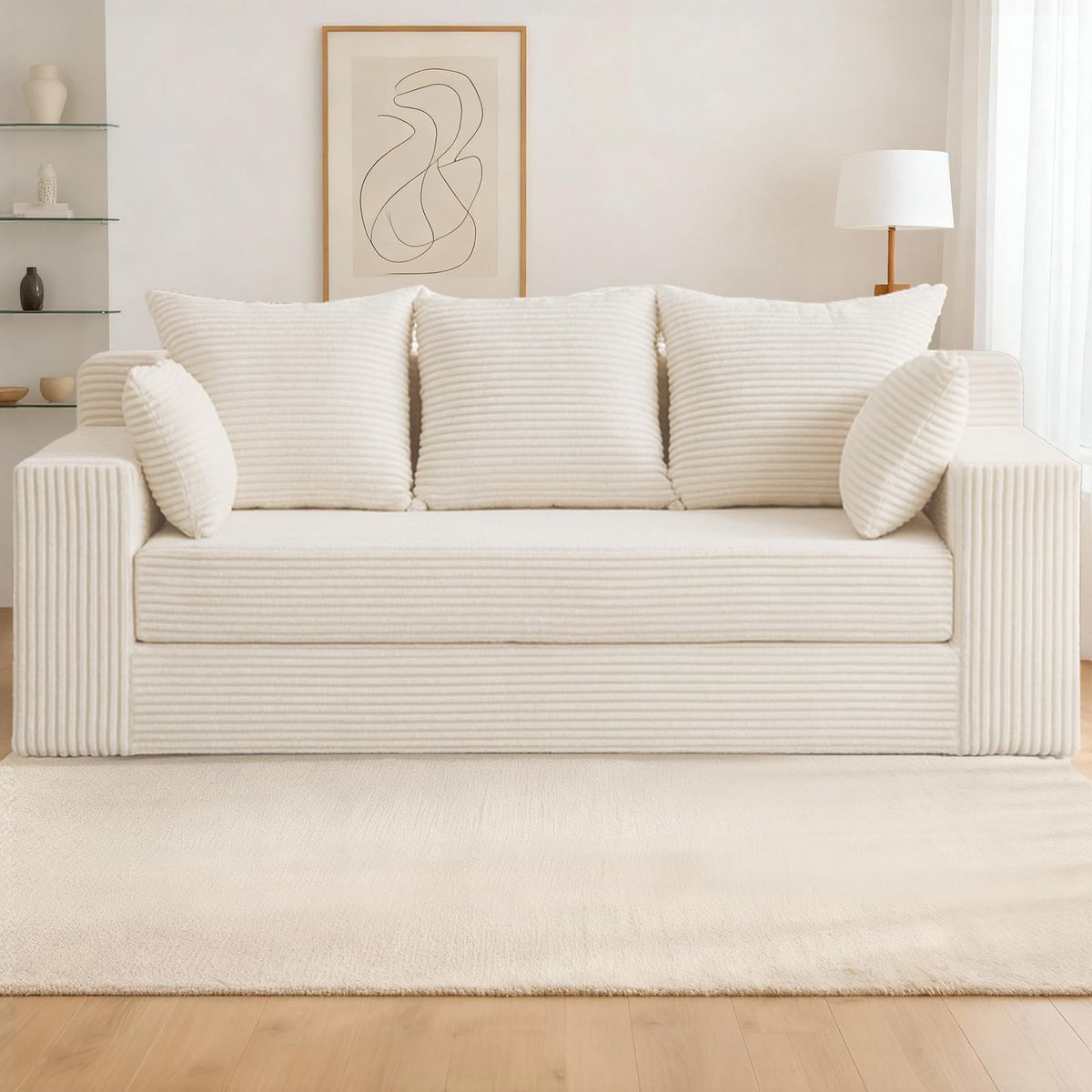 Sofá cama sin huesos para sala de estar, sofá futón convertible de 3 plazas, cómodo sofá cama extraíble con 5 almohadas y funda lavable desmontable, sofá tapizado en una caja, no requiere montaje, gris