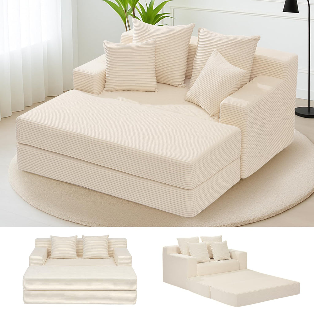 Sofá cama sin huesos para sala de estar, sofá futón convertible de 3 plazas, cómodo sofá cama extraíble con 5 almohadas y funda lavable desmontable, sofá tapizado en una caja, no requiere montaje, gris