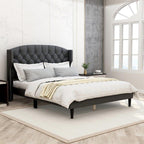 Cama Hiro de Hanabi Living, estructura moderna de madera con cabecera acolchada y diseño elegante para dormitorio.