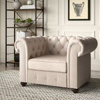 Poltrona Westham de Hanabi Living en estilo Chesterfield con tapizado de cuero marrón, asiento cómodo y diseño elegante.